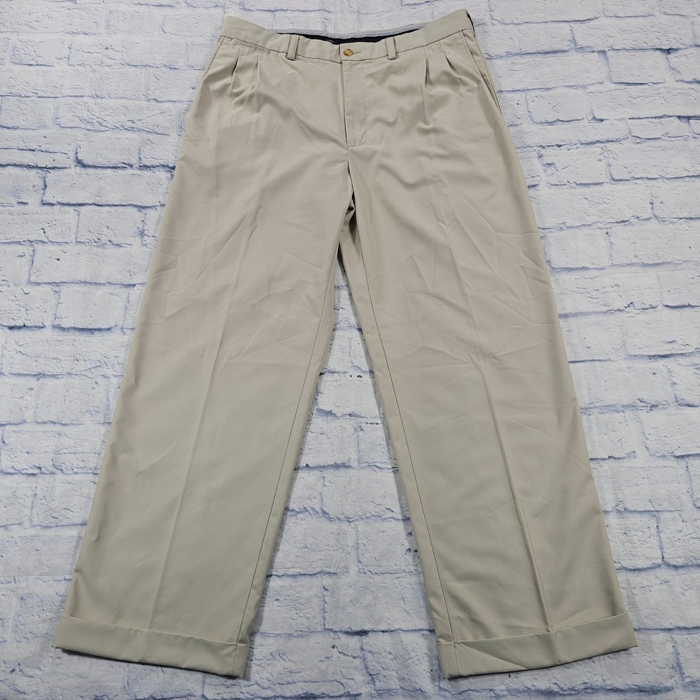 Callaway Golf Pants MENS 36x30 Khaki Pleated Cuffed Performance Trousers